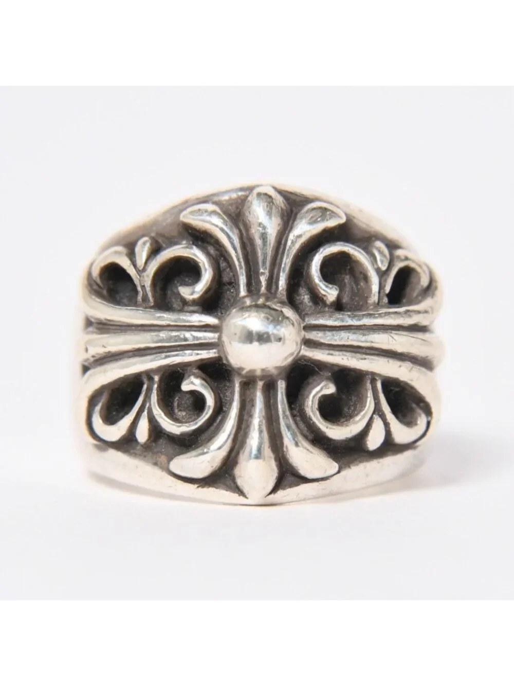Chrome Hearts Keeper Ring Floral Arabesque Pattern 925 Sterling Silver
